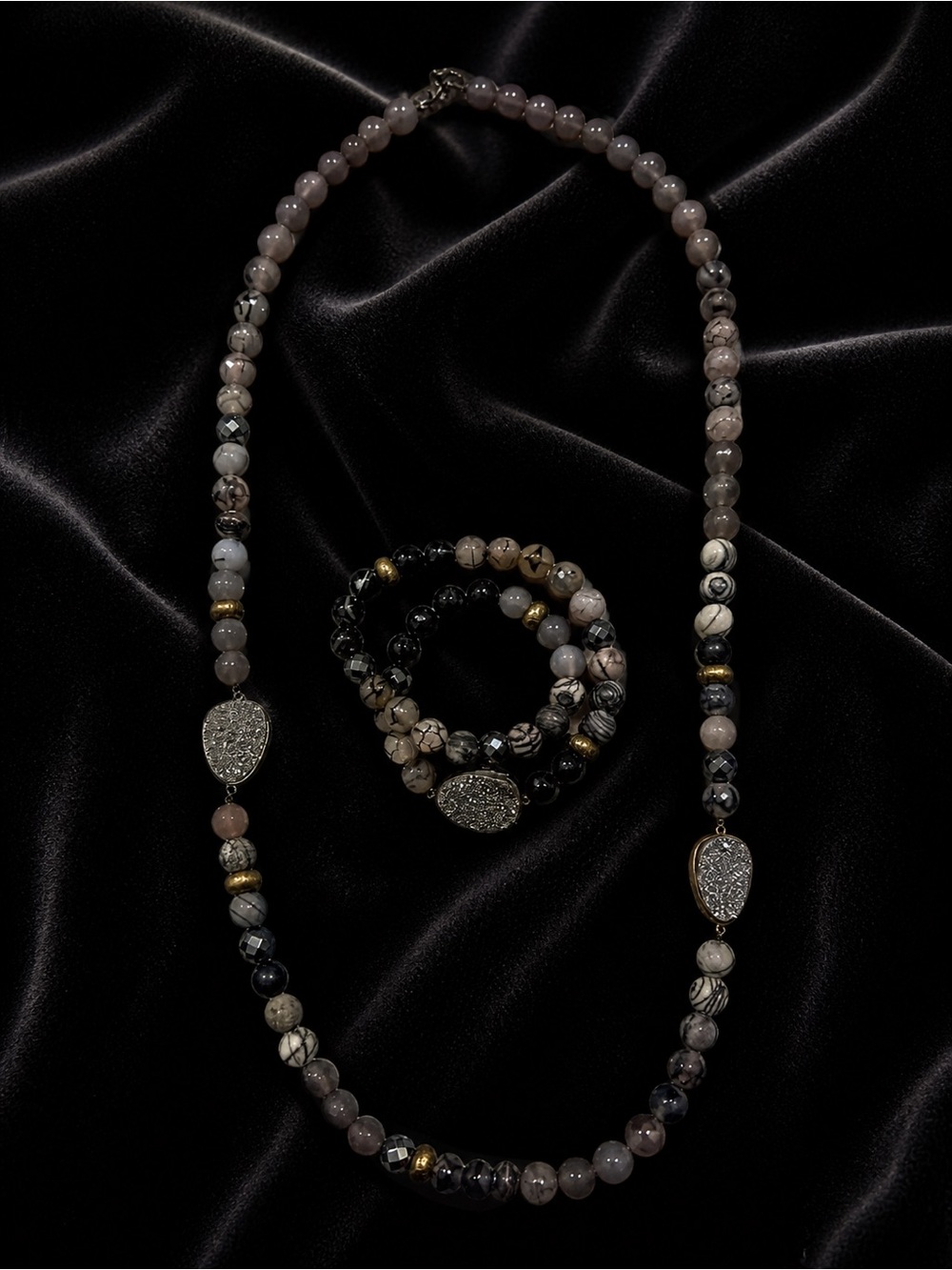 Silpada .925 Sterling Silver Druzy Gemstone Set - Luxe Boho Necklace+Bracelet